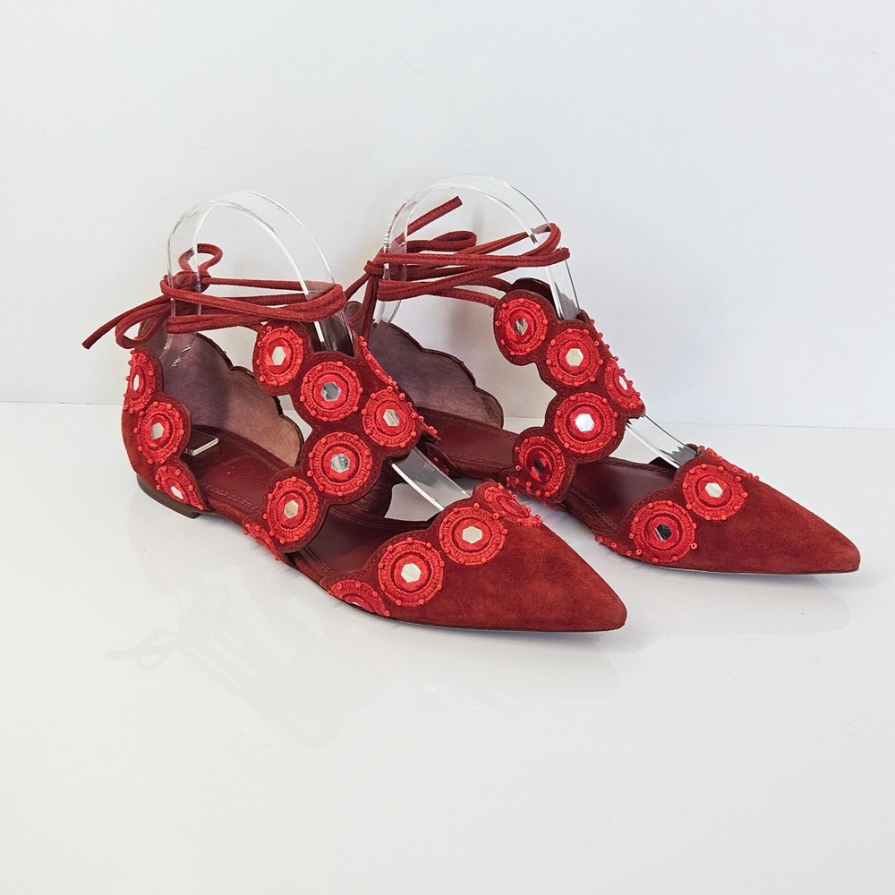 Tory Burch Yasmin D'Orsay Red‎ Suede Flat Size 5 - Picture 4 of 14
